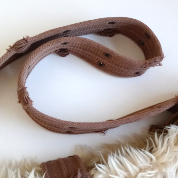 Vintage Faux Fur Burning Man Purse / Hobo Bag Thick Canvas Straps Brass Hardware - Picture 6 of 13